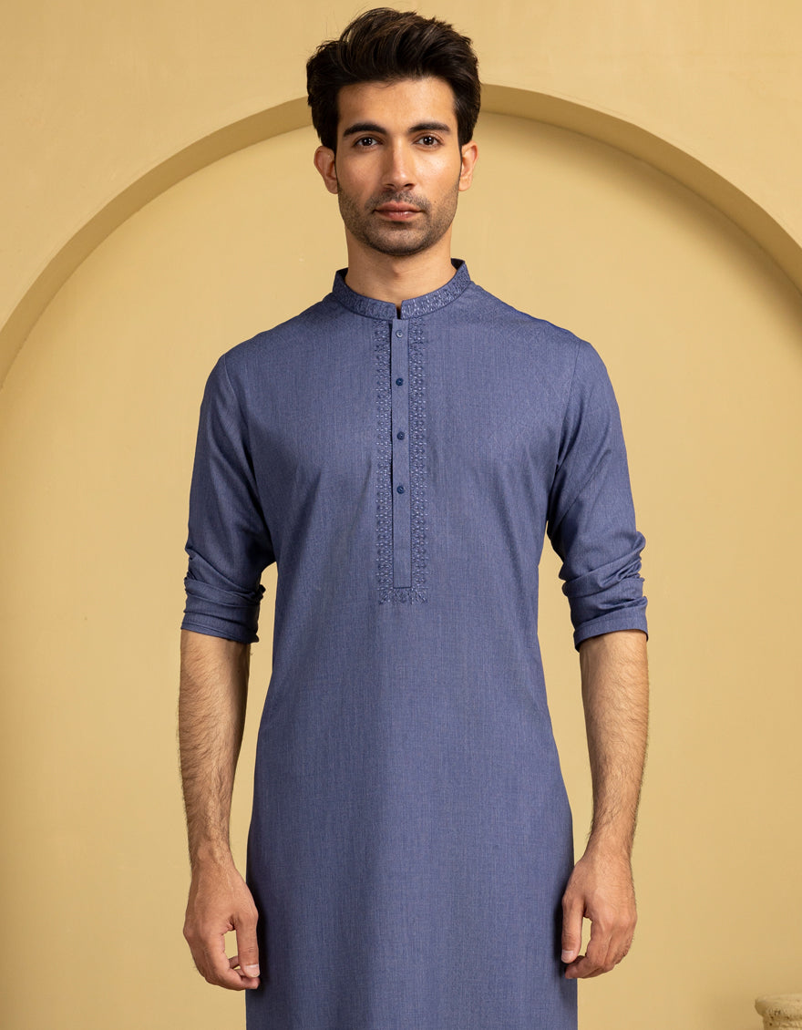Blended Blue Kurta - J. Junaid Jamshed