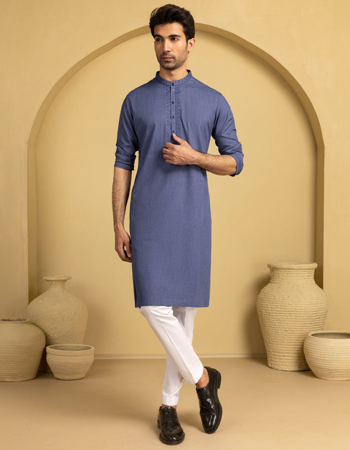Blended Blue Kurta - J. Junaid Jamshed