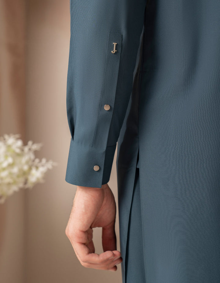 Blended Teal Blue Shalwar Kameez - J. Junaid Jamshed