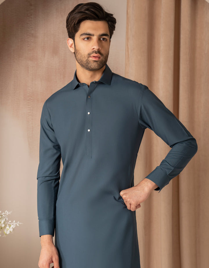 Blended Teal Blue Shalwar Kameez - J. Junaid Jamshed