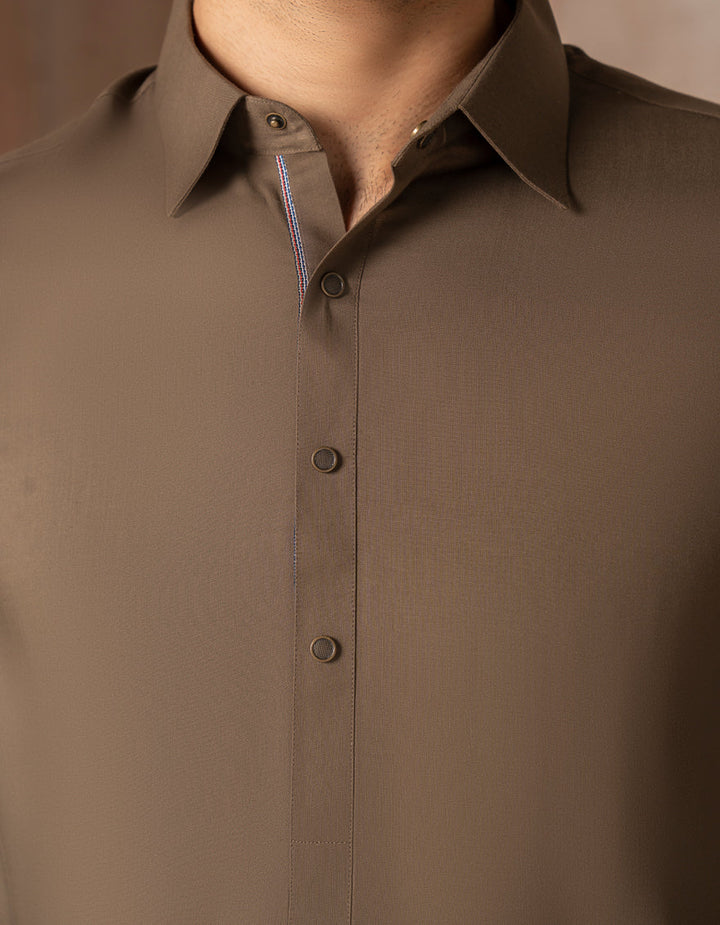 Blended Mehndi Brown Shalwar Kameez - J. Junaid Jamshed