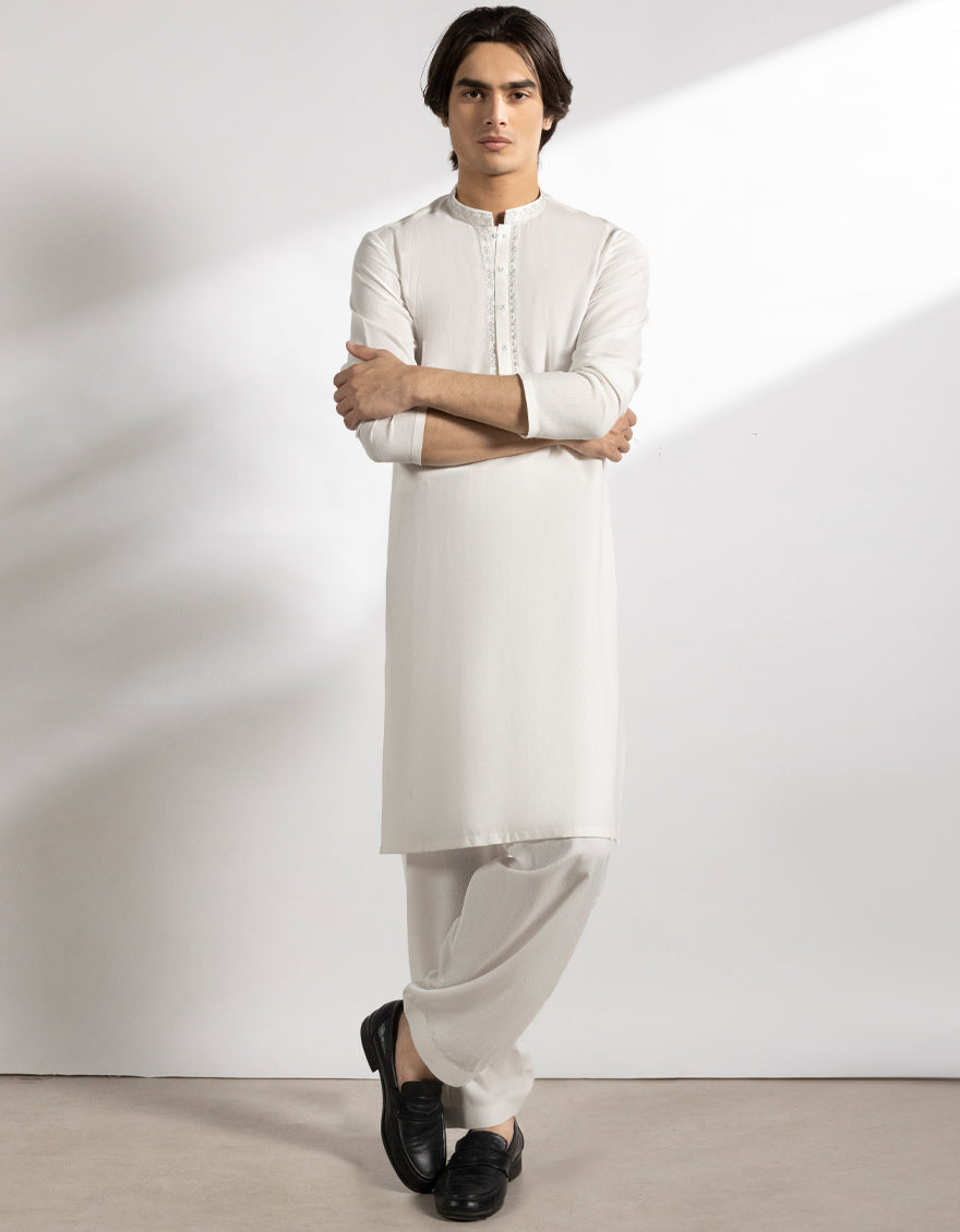 Blended Off White Shalwar Kameez - J. Junaid Jamshed