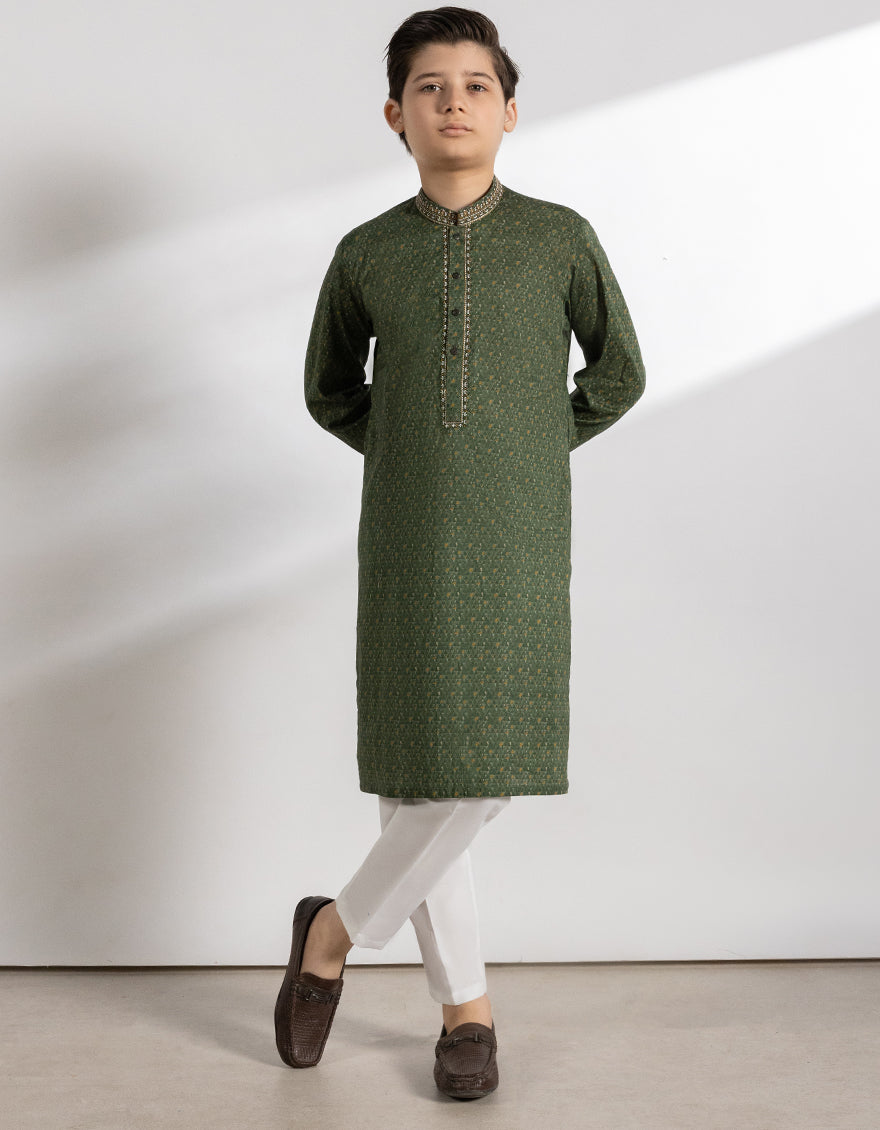Cotton Green Kurta - J. Junaid Jamshed
