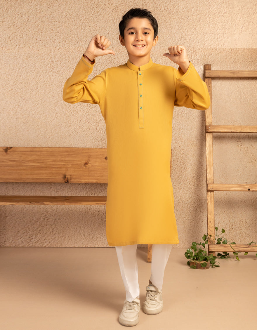Cotton Mustard Kurta - J. Junaid Jamshed