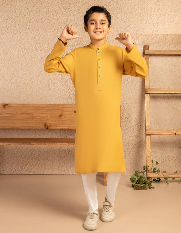 Cotton Mustard Kurta - J. Junaid Jamshed