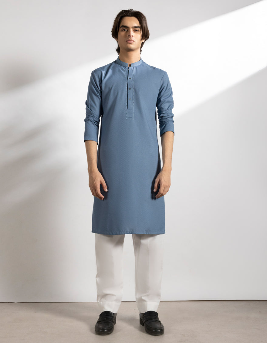 Blended Sky Blue Kurta - J. Junaid Jamshed