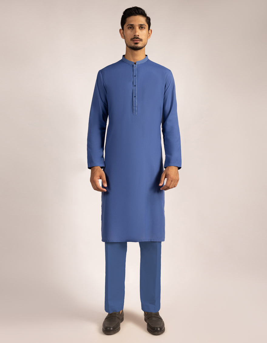 Polyester Blue Kurta Trouser- J. Junaid Jamshed