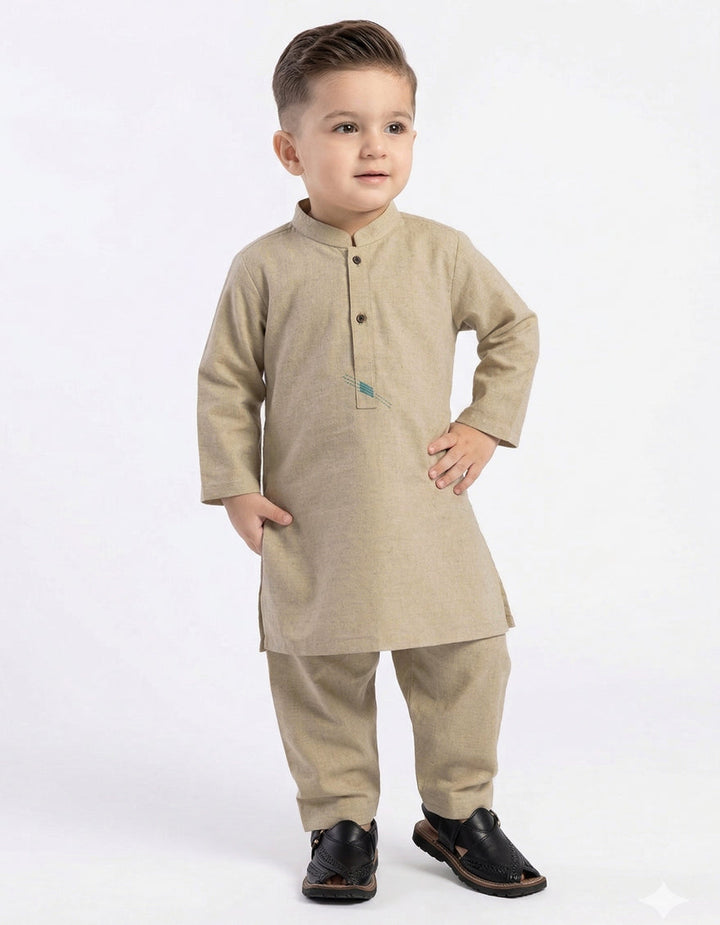 Polyester Beige Shalwar Kameez - J. Junaid Jamshed