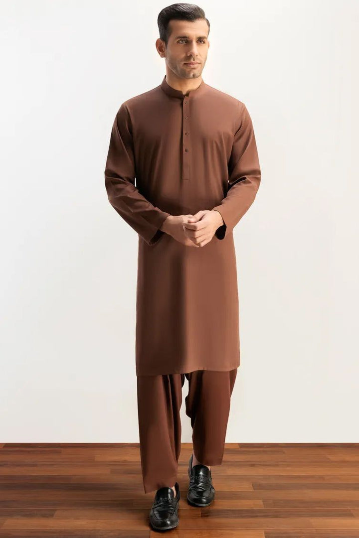 Blended Brown Kurta Trouser- J. Junaid Jamshed