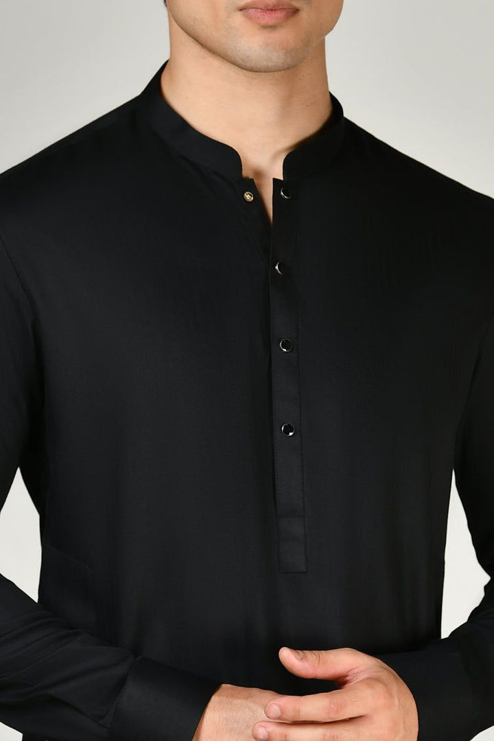 Blended Black Shalwar Kameez with Waist Coat - J. Junaid Jamshed