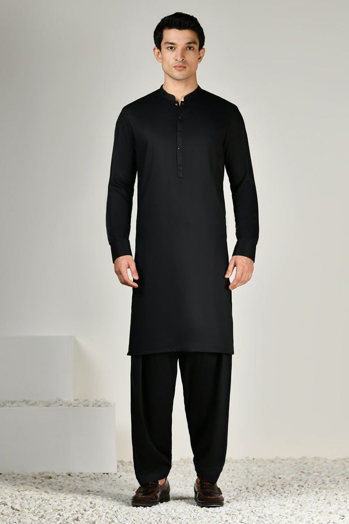 Blended Black Shalwar Kameez with Waist Coat - J. Junaid Jamshed