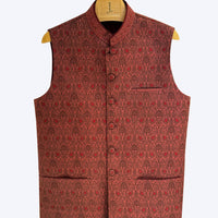 Polyester Red Waist Coat - J. Junaid Jamshed