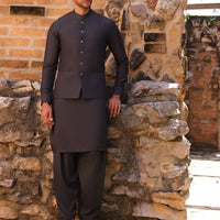 Blended Grey Shalwar Kameez with Waist Coat - J. Junaid Jamshed