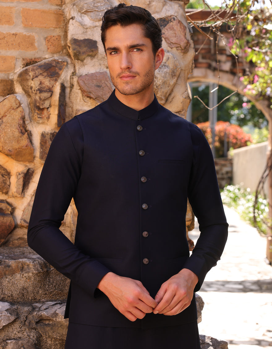 Blended Navy Blue Shalwar Kameez - J. Junaid Jamshed