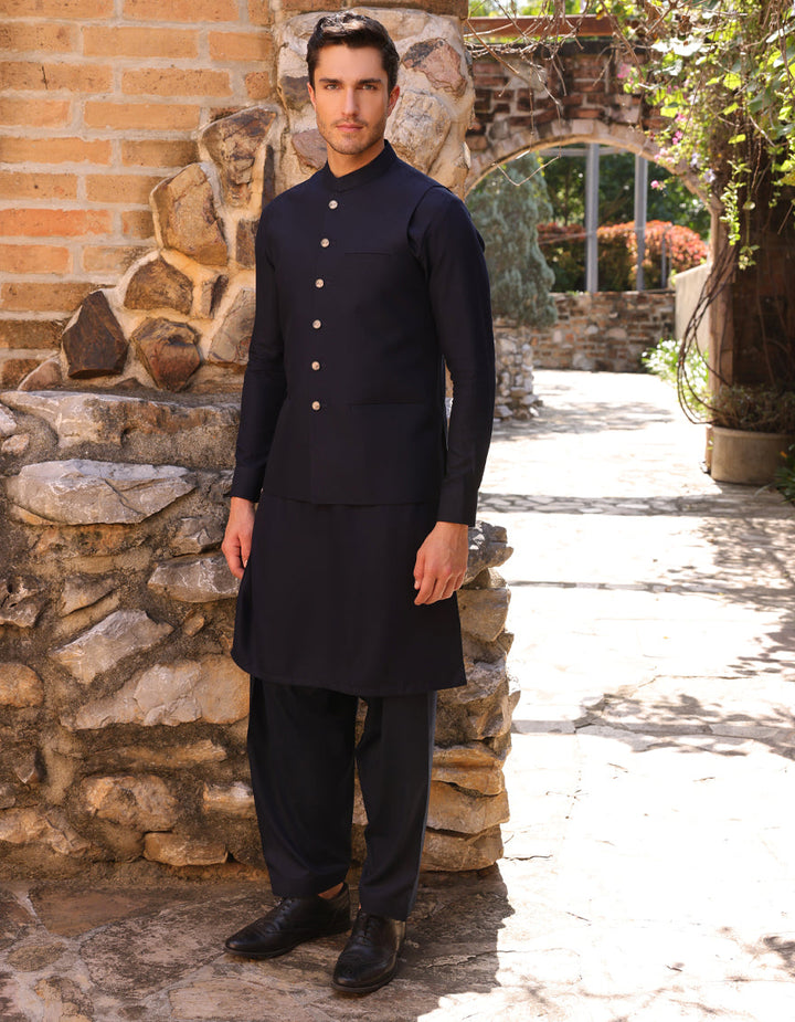 Blended Navy Blue Shalwar Kameez - J. Junaid Jamshed