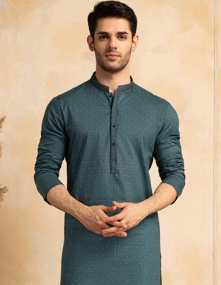 Cotton Blue Kurta - J. Junaid Jamshed