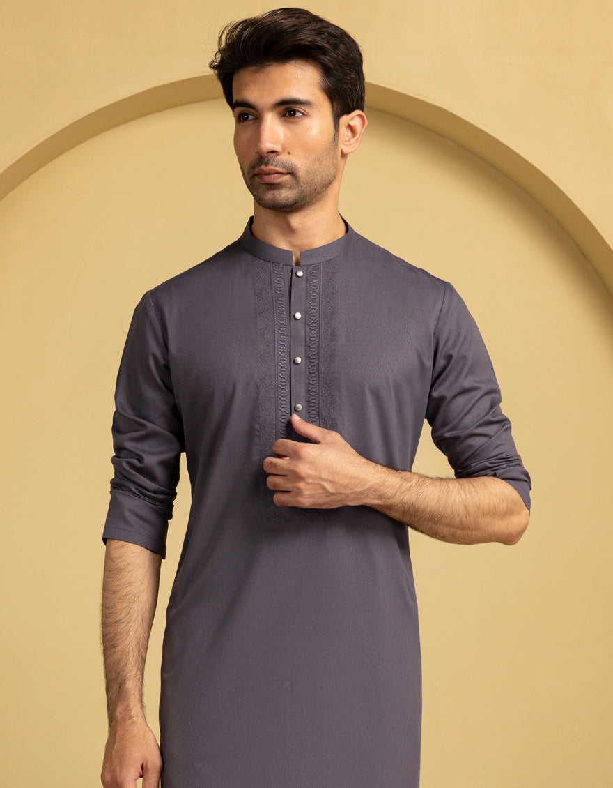 Blended Grey Kurta - J. Junaid Jamshed