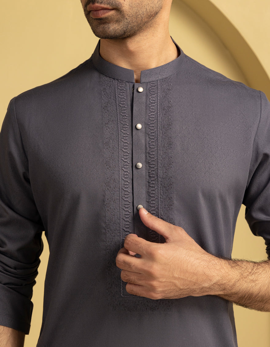 Blended Grey Kurta - J. Junaid Jamshed