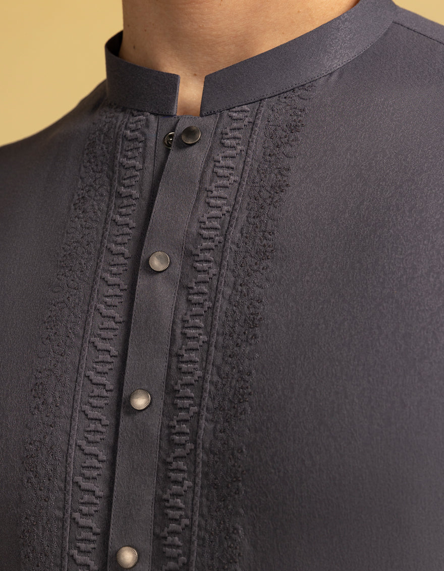 Blended Grey Kurta - J. Junaid Jamshed