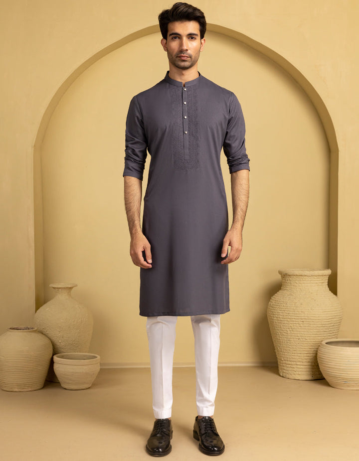 Blended Grey Kurta - J. Junaid Jamshed