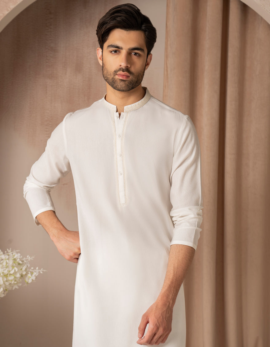 Blended White Shalwar Kameez - J. Junaid Jamshed