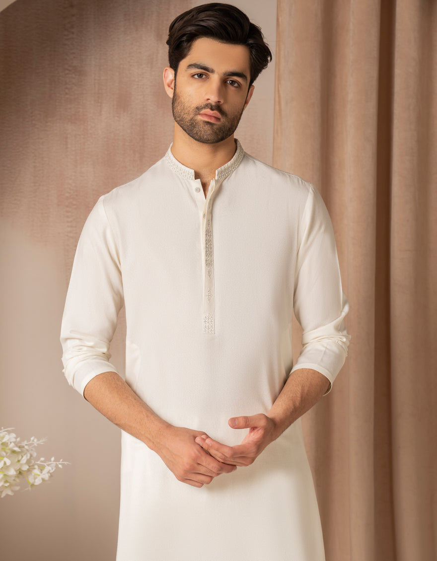 Blended Off White Shalwar Kameez - J. Junaid Jamshed