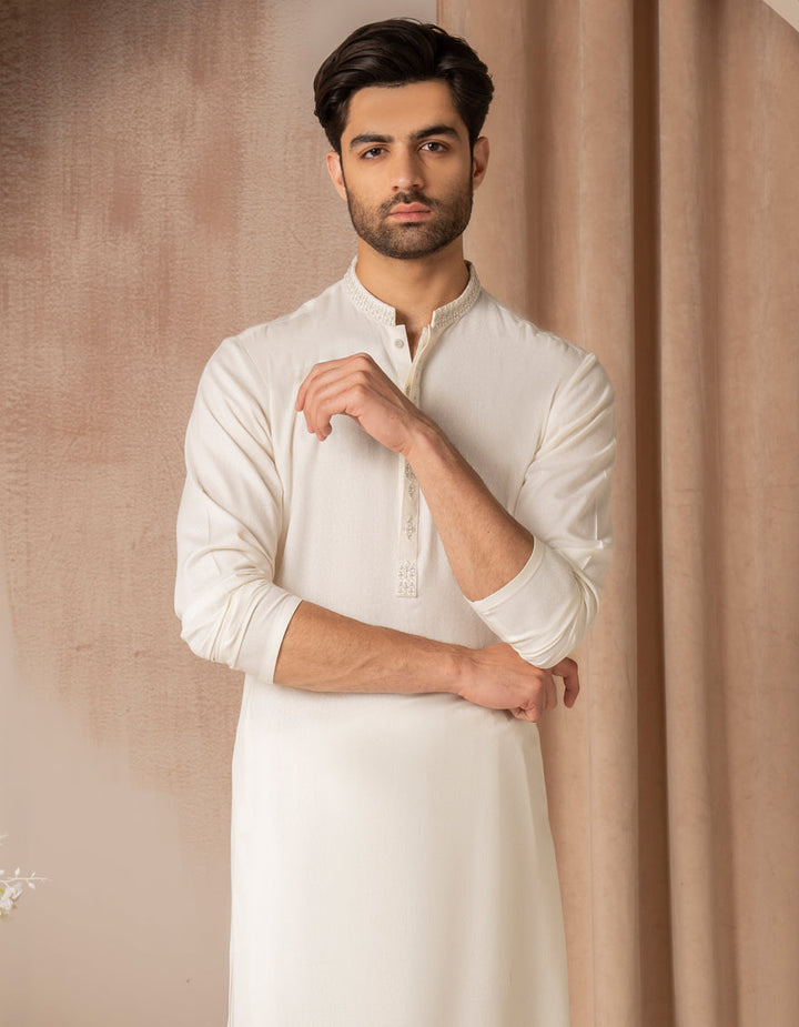 Blended Off White Shalwar Kameez - J. Junaid Jamshed