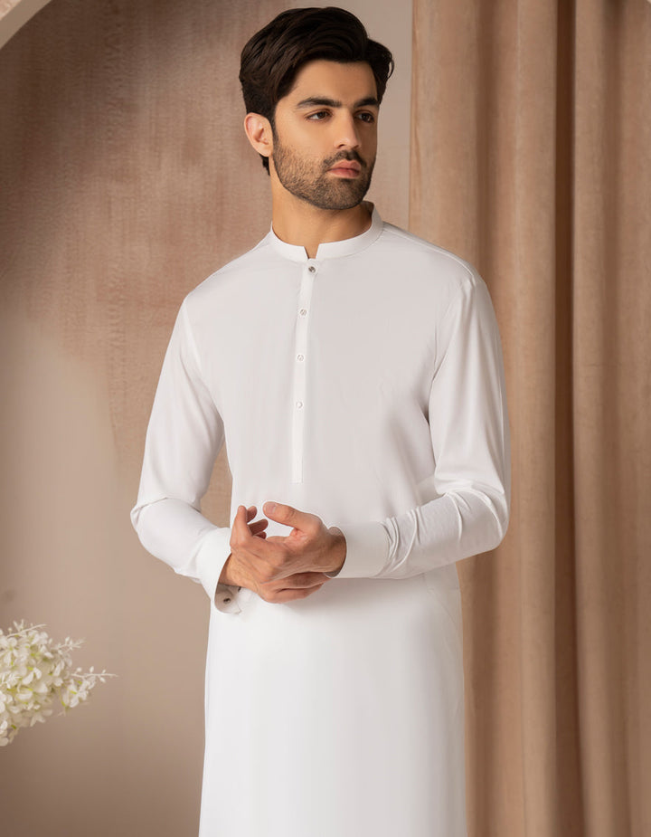 Blended White Shalwar Kameez - J. Junaid Jamshed