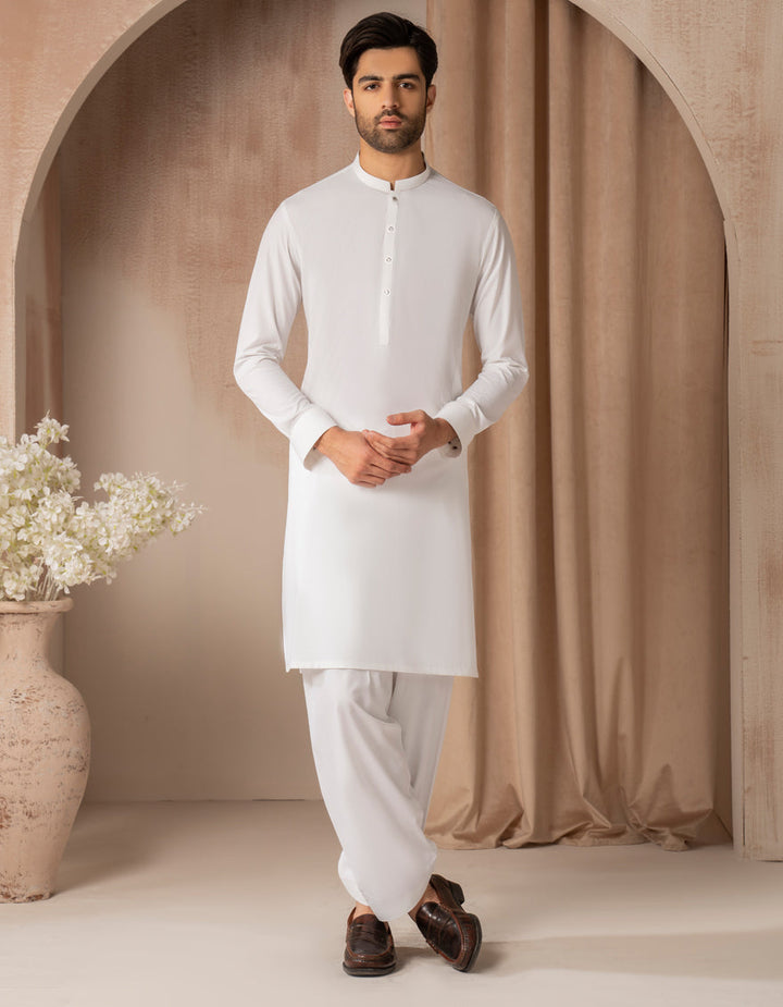 Blended White Shalwar Kameez - J. Junaid Jamshed