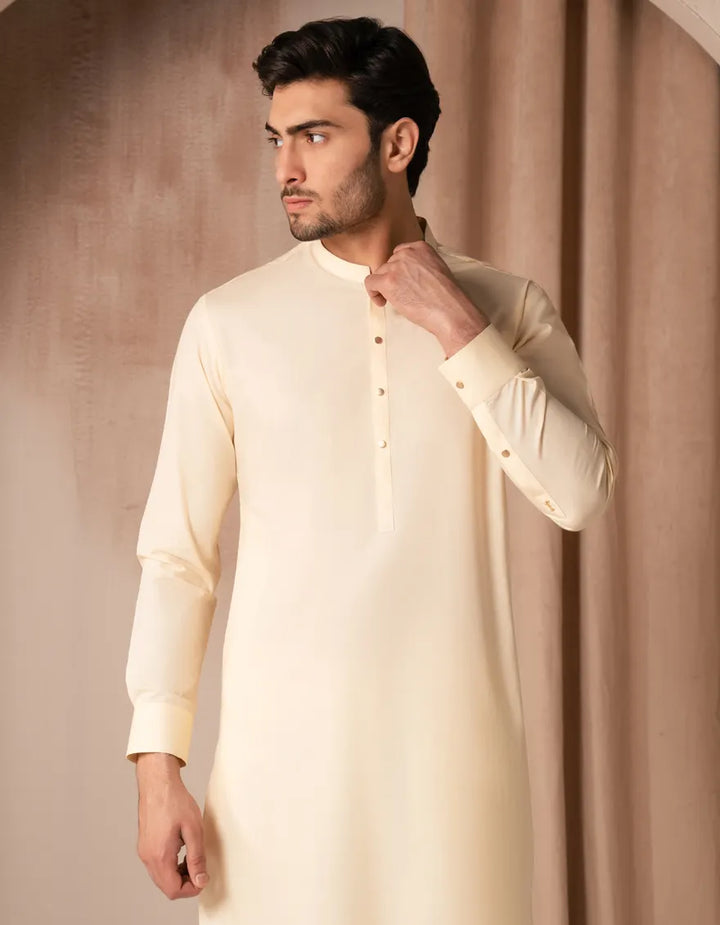 Blended Cream Kurta Trouser - J. Junaid Jamshed