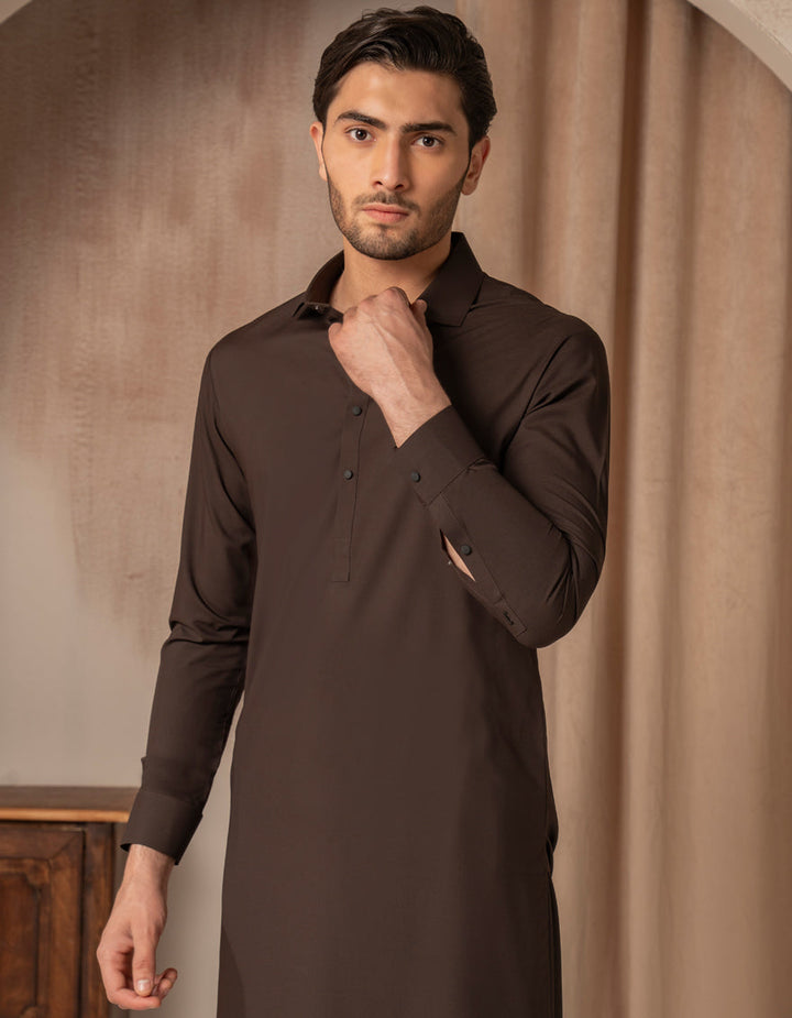Blended Dark Brown Shalwar Kameez - J. Junaid Jamshed