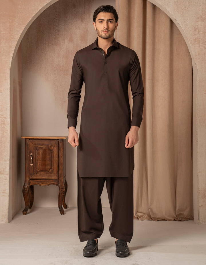 Blended Dark Brown Shalwar Kameez - J. Junaid Jamshed