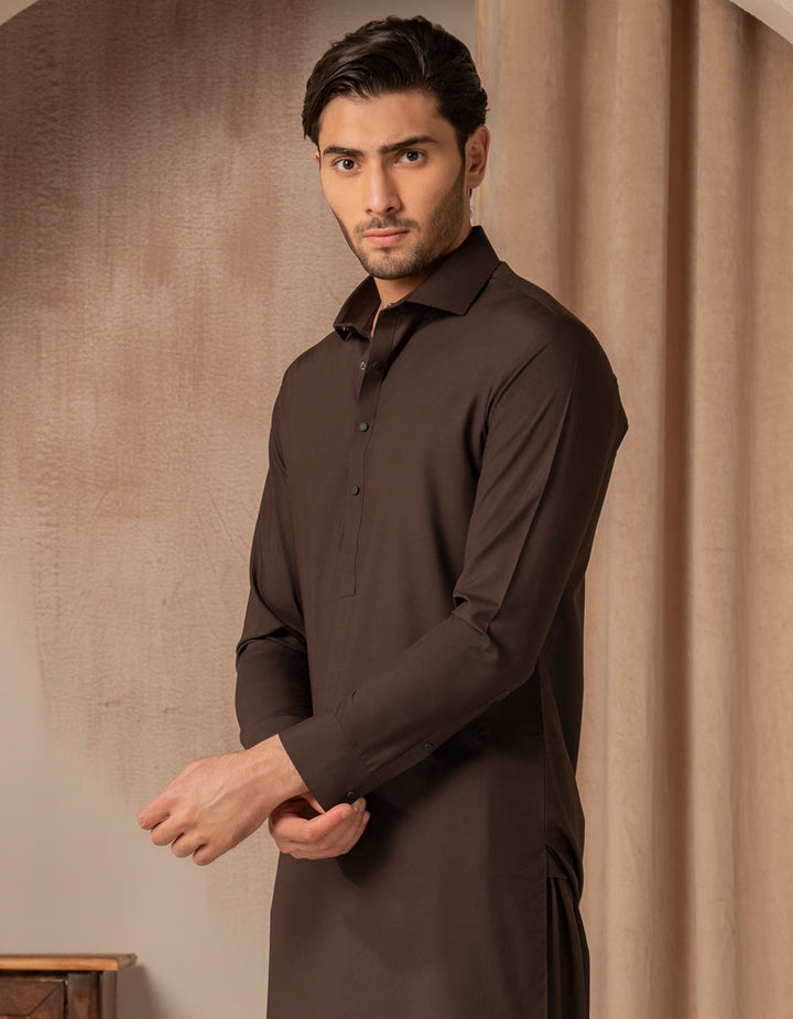 Blended Dark Brown Shalwar Kameez - J. Junaid Jamshed