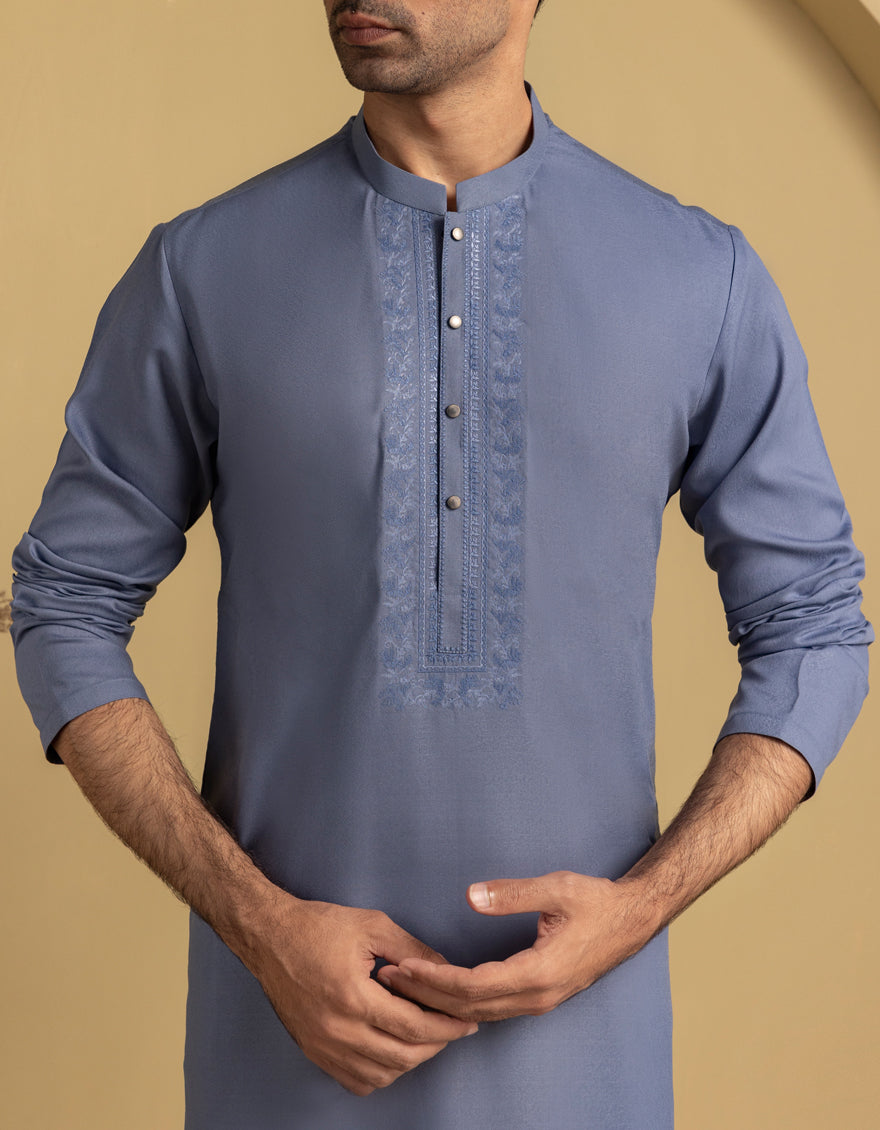 Blended Blue Kurta - J. Junaid Jamshed