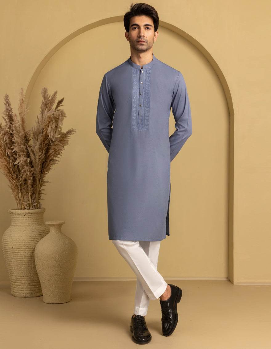 Blended Blue Kurta - J. Junaid Jamshed