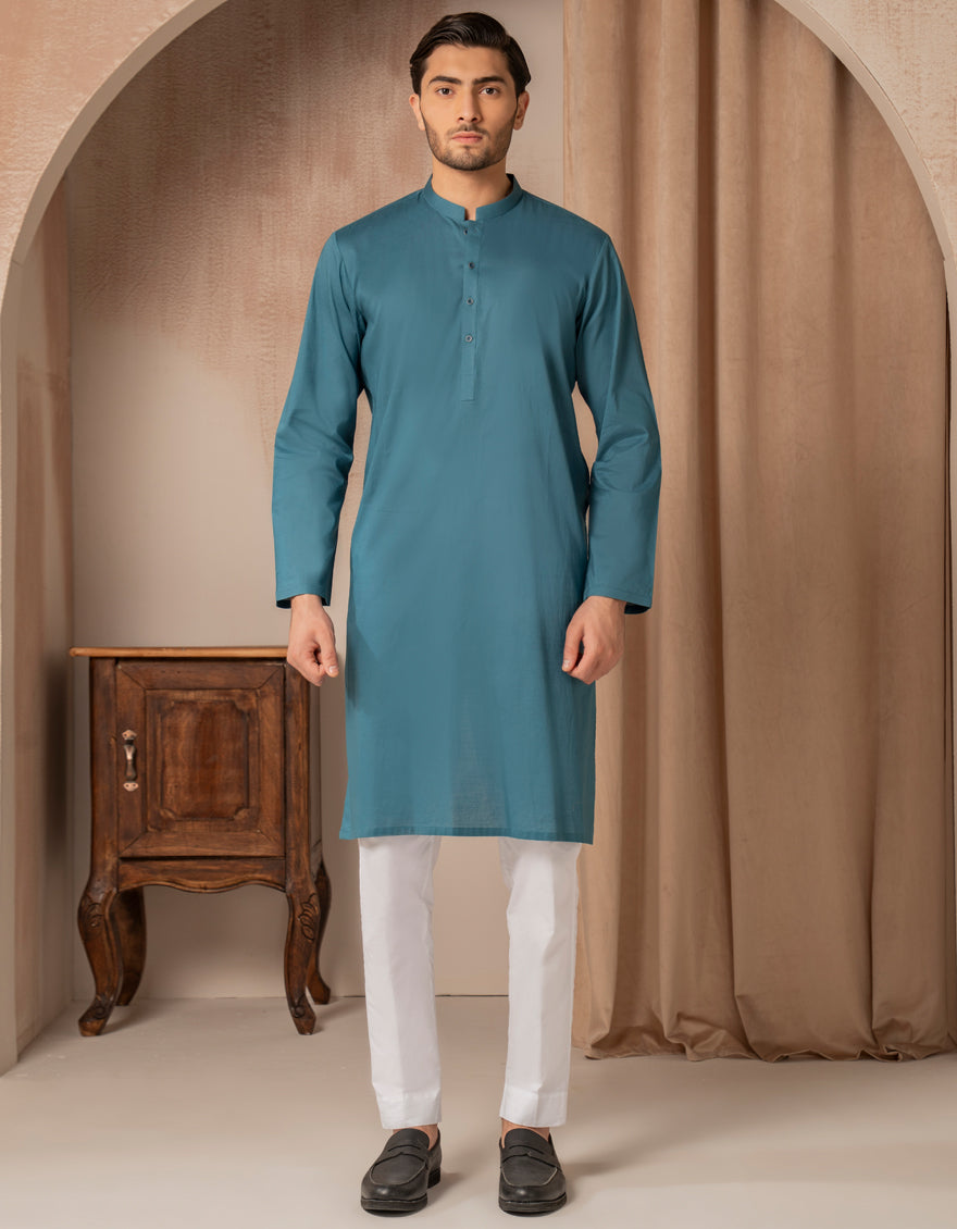 Cotton Blue Kurta - J. Junaid Jamshed