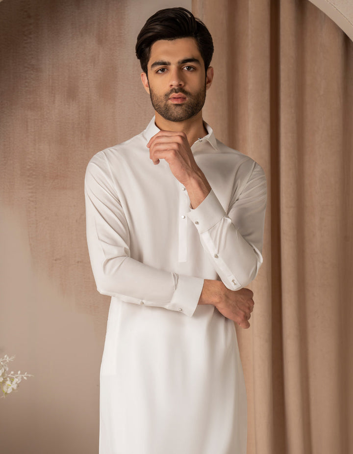 Blended White Shalwar Kameez - J. Junaid Jamshed