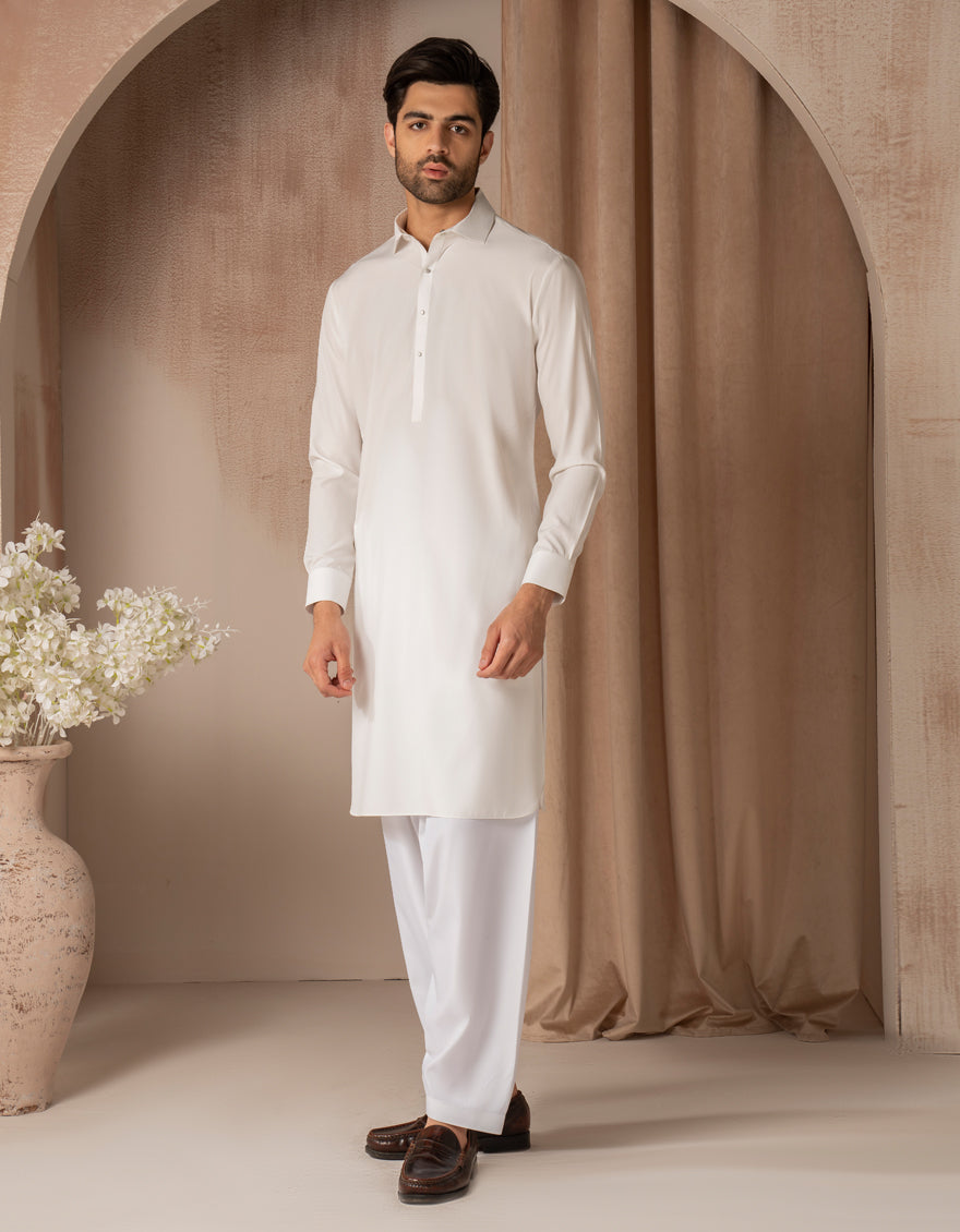 Blended White Shalwar Kameez - J. Junaid Jamshed