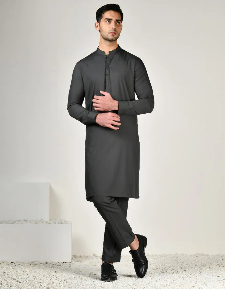 Blended Grey Kurta Trouser - J. Junaid Jamshed