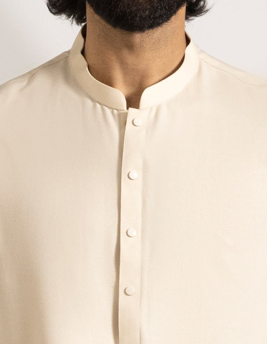 Blended Sand Kurta Trouser with Waist Coat - J. Junaid Jamshed