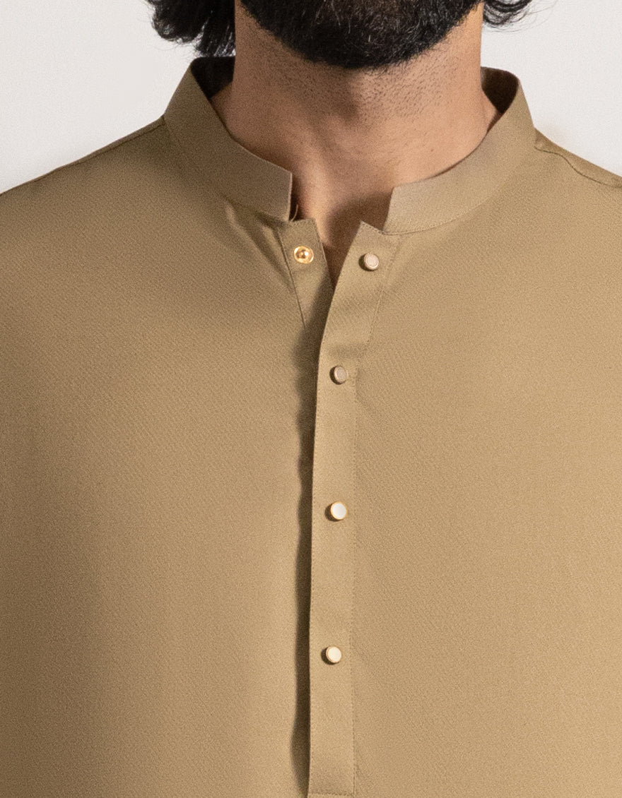 Blended Brown Shalwar Kameez with Waist Coat- J. Junaid Jamshed