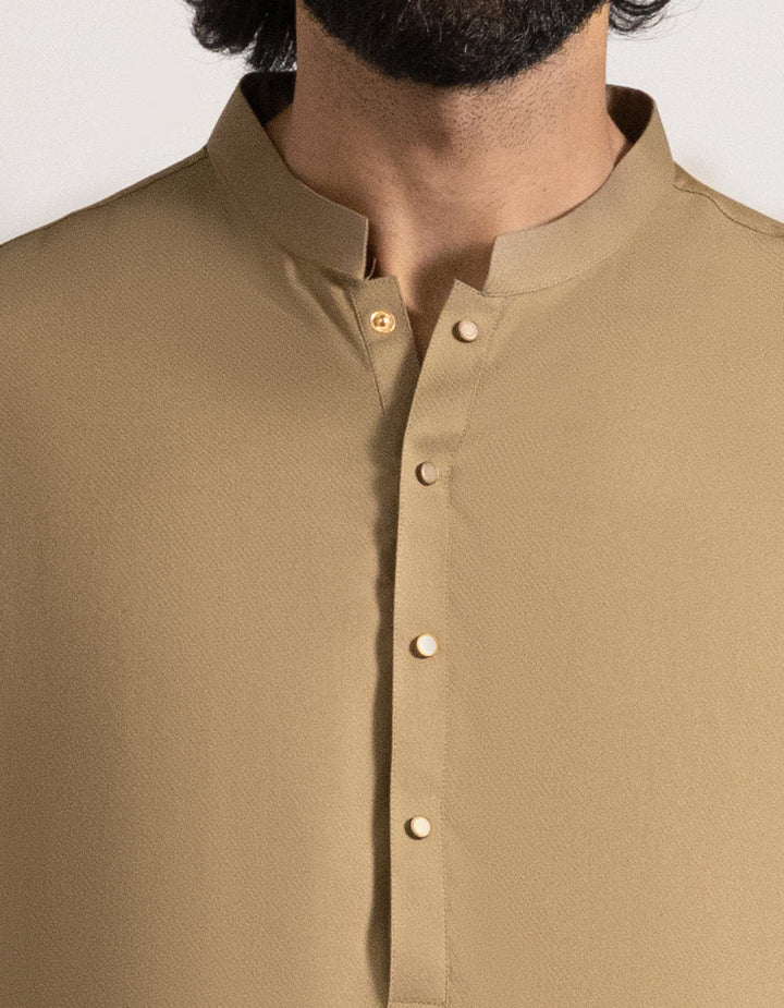 Blended Brown Shalwar Kameez with Waist Coat- J. Junaid Jamshed