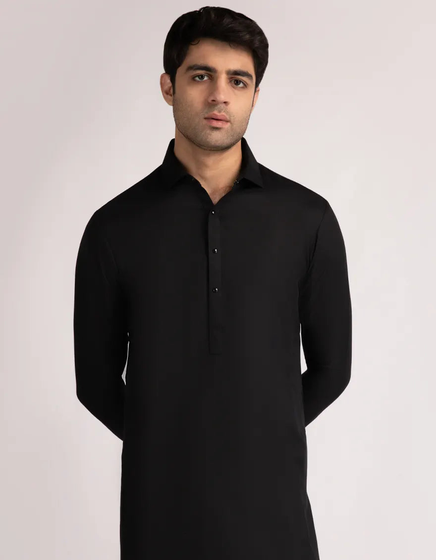 Blended Black Shalwar Kameez  - J. Junaid Jamshed