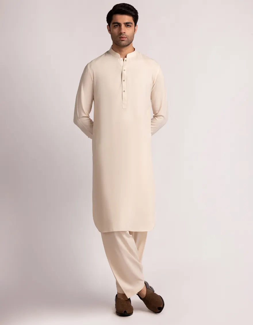 Blended Cream Shalwar Kameez - J. Junaid Jamshed