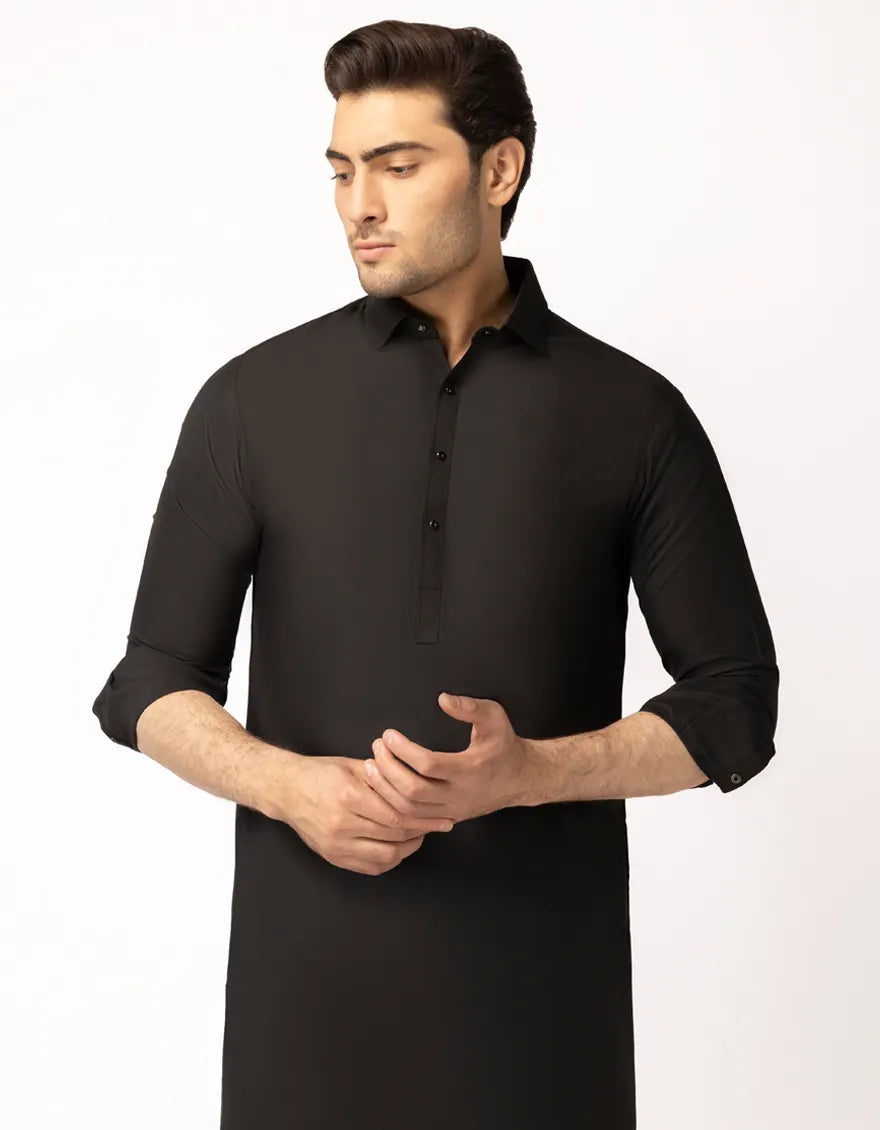 Blended Black Shalwar Kameez  - J. Junaid Jamshed