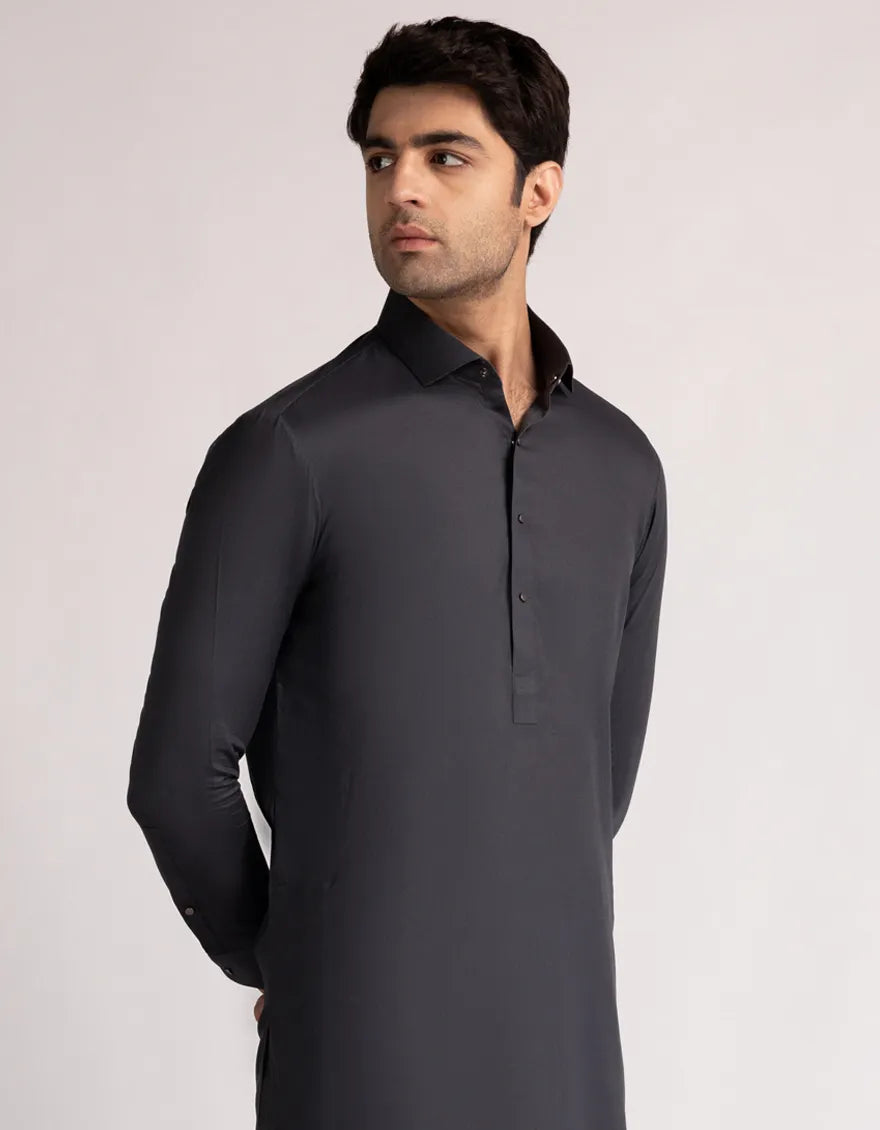 Cotton Deep Grey Shalwar Kameez - J. Junaid Jamshed