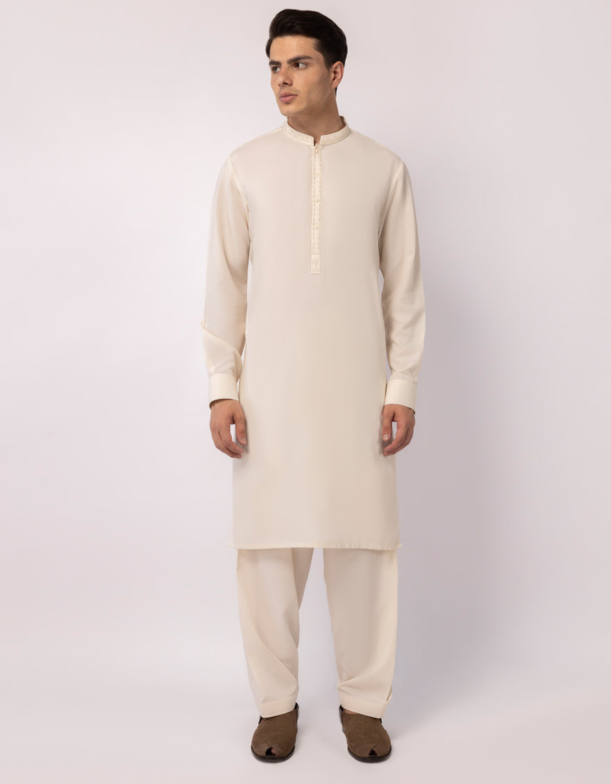 Blended Cream Shalwar Kameez - J. Junaid Jamshed