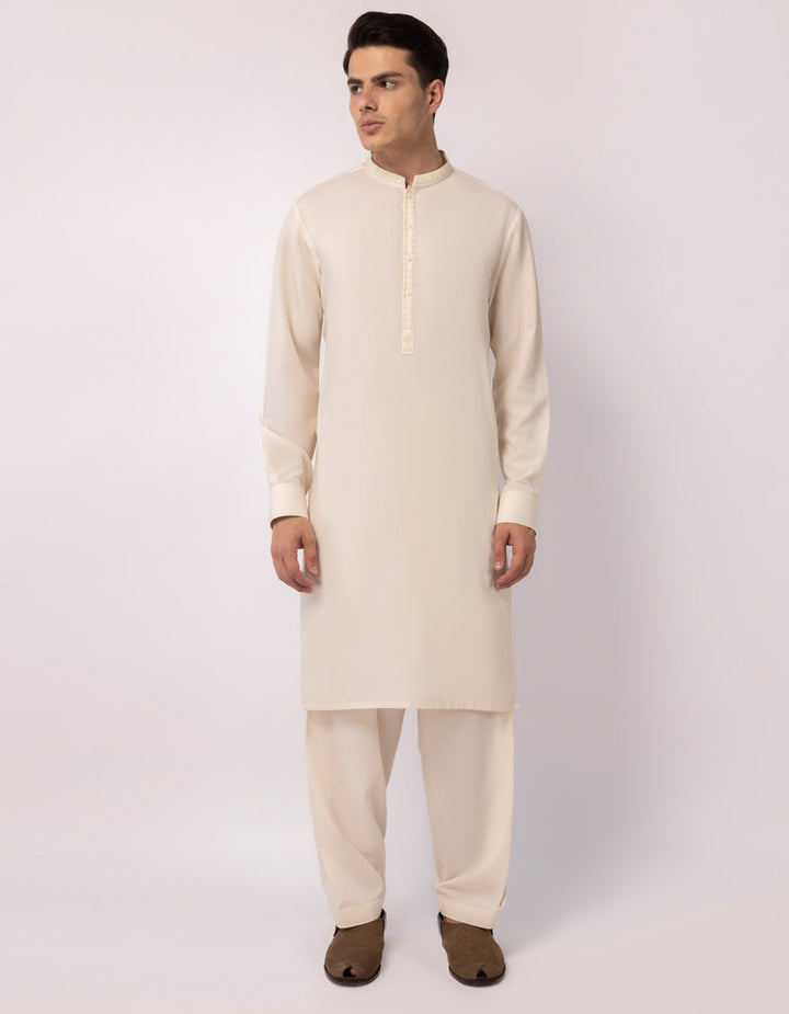 Blended Cream Shalwar Kameez - J. Junaid Jamshed