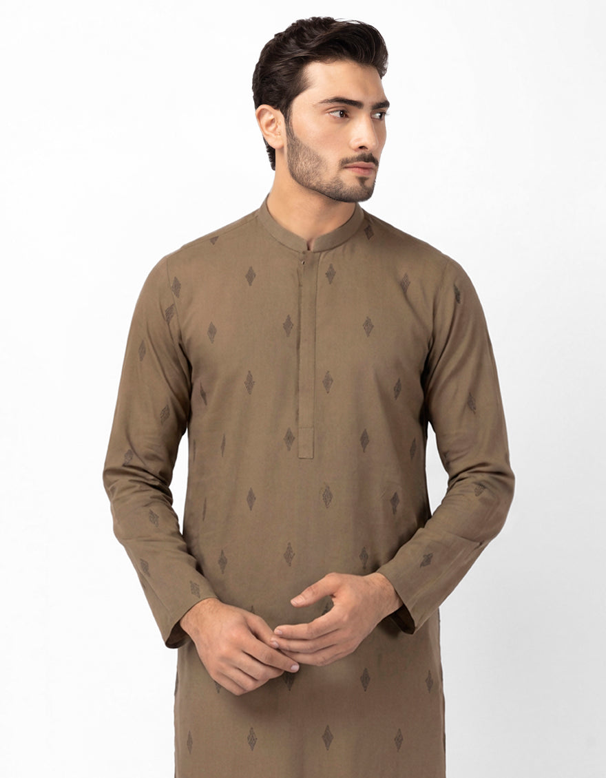Cotton Light Brown Kurta - J. Junaid Jamshed