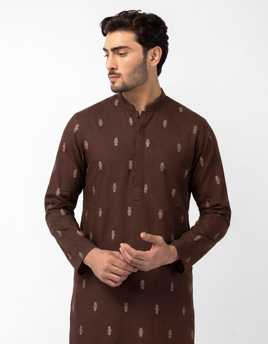 Cotton Brown Kurta - J. Junaid Jamshed